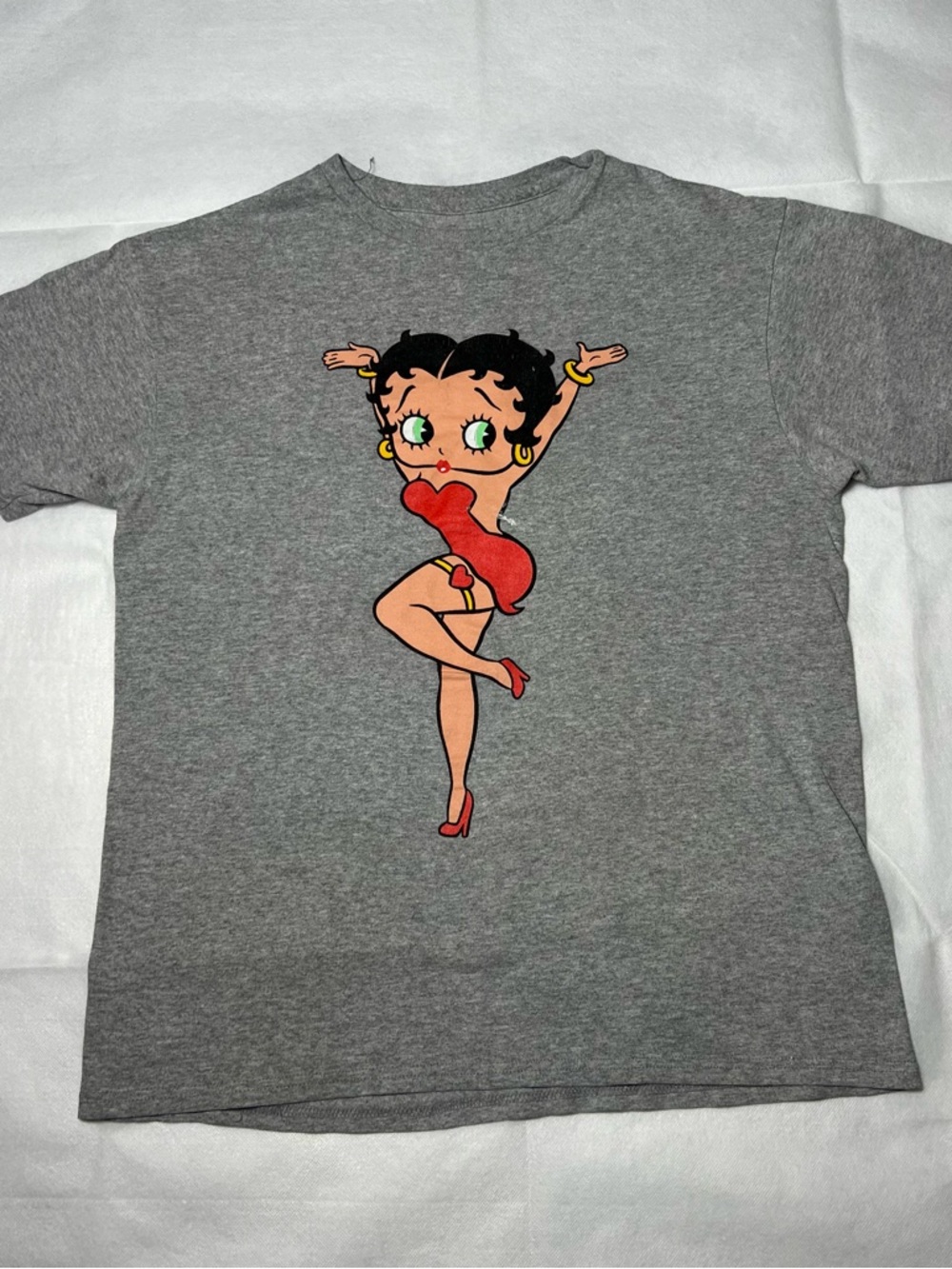 Betty Boop Graphic Short Sleeve Tee - Gray with Red Graphic